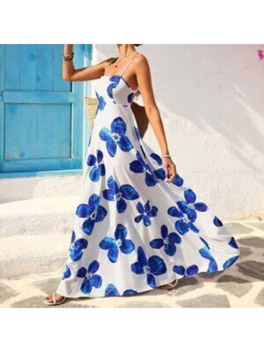 Blue And White Boho Women's Valentine's Day Out Holiday Date Dress